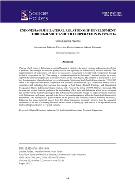 Indonesia-Fiji Bilateral Relationship Development Through South-South Cooperation in 1999-2016