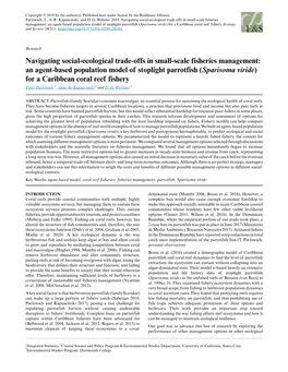 An Agent-Based Population Model of Stoplight Parrotfish (Sparisoma Viride) for a Caribbean Coral Reef Fishery