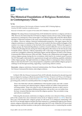 The Historical Foundations of Religious Restrictions in Contemporary China