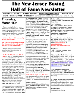 N.J. Boxing Hall of Fame Newsletter March 2018