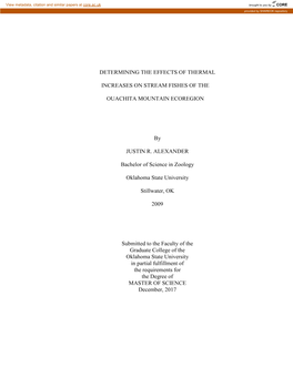 Determining the Effects of Thermal Increases on Stream Fishes of the Ouachita Mountain Ecoregion