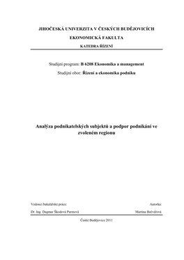 Analýza Podnikatelských Subjektů a Podpor Podnikání Ve Zvoleném Regionu