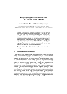 Using Stigmergy to Incorporate the Time Into Artificial Neural Networks