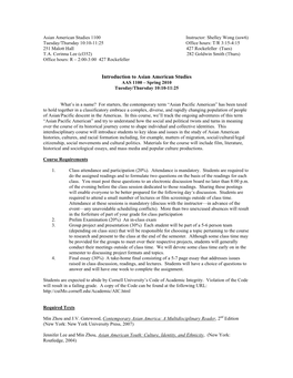 Introduction to Asian American Studies AAS 1100 – Spring 2010 Tuesday/Thursday 10:10-11:25