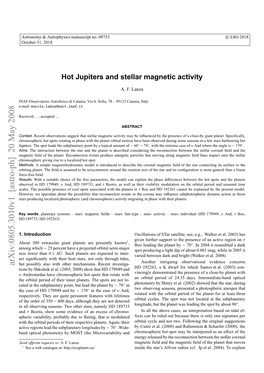 Hot Jupiters and Stellar Magnetic Activity