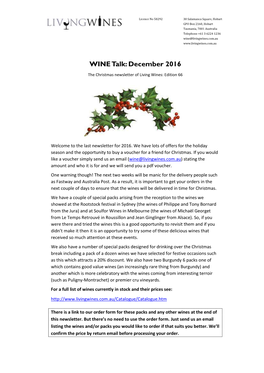 WINE Talk: December 2016