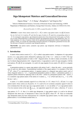 Sign Idempotent Matrices and Generalized Inverses ∑