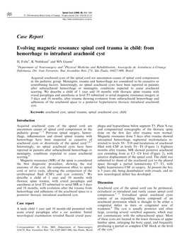 Evolving Magnetic Resonance Spinal Cord Trauma in Child: from Hemorrhage to Intradural Arachnoid Cyst