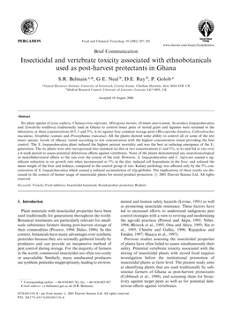 Insecticidal and Vertebrate Toxicity Associated with Ethnobotanicals Used As Post-Harvest Protectants in Ghana