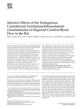 (Anandamide) on Regional Cerebral Blood Flow in the Rat Elliot A