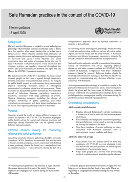 Safe Ramadan Practices in the Context of the COVID-19