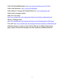 Ice Melt, Sea Level Rise and Superstorms: Evidence from Paleoclimate Data, Climate Modeling, and Modern Observations That 2°C Global Warming Is Dangerous