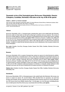 Zootaxa, Taxonomic Review of the Neotropical Genus Moriosomus