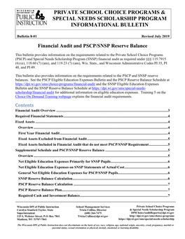 Financial Audit and PSCP/SNSP Reserve Balance