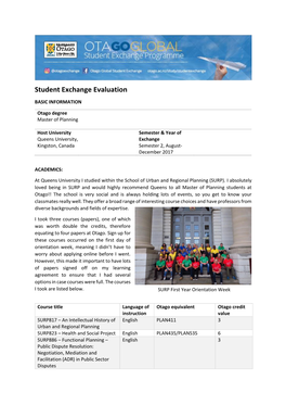 Student Exchange Evaluation