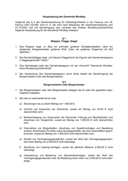 Hauptsatzung Der Gemeinde Windeby Aufgrund Des § 4 Der Gemeindeordnung Für Schleswig-Holstein in Der Fassung Vom 28. Februar 2