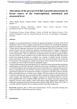 Alterations of the Pro-Survival Bcl-2 Protein Interactome in Breast Cancer