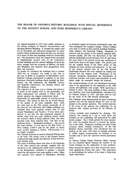 The Rep Air of Oxford's Historic Buildings, with Special Reference to the Divinity School and Duke Humphrey's Library