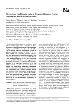 Ribonuclease Inhibitors in Malus X Domestica (Common Apple): Isolation and Partial Characterization