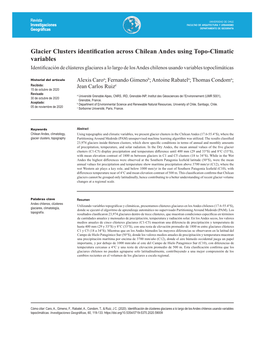 Glacier Clusters Identification Across Chilean Andes Using Topo-Climatic