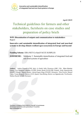 Technical Guidelines for Farmers and Other Stakeholders, Factsheets on Case Studies and Preparation of Policy Briefs ______WP5