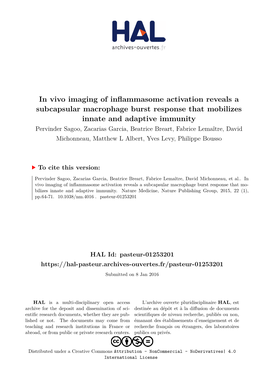 In Vivo Imaging of Inflammasome Activation Reveals a Subcapsular