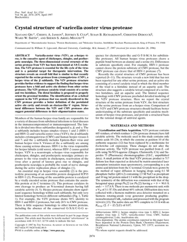 Crystal Structure of Varicella-Zoster Virus Protease