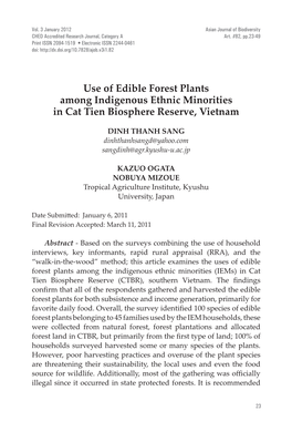 Use of Edible Forest Plants Among Indigenous Ethnic Minorities in Cat Tien Biosphere Reserve, Vietnam