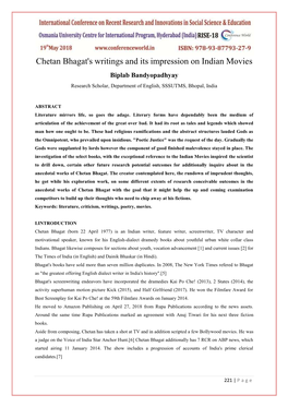 Chetan Bhagat's Writings and Its Impression on Indian Movies Biplab Bandyopadhyay Research Scholar, Department of English, SSSUTMS, Bhopal, India