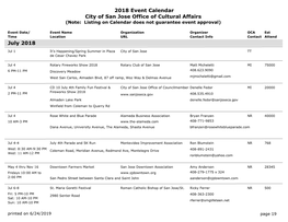 2018 Event Calendar City of San Jose Office of Cultural Affairs (Note: Listing on Calendar Does Not Guarantee Event Approval)