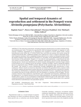 Spatial and Temporal Dynamics of Reproduction and Settlement in the Pompeii Worm Alvinella Pompejana (Polychaeta: Alvinellidae)