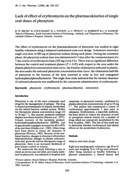 Lack of Effect of Erythromycin on the Pharmacokinetics of Single Oral Doses of Phenytoin