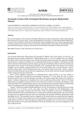 Taxonomic Revision of the Neotropical Myrmicinae Ant Genus Blepharidatta Wheeler