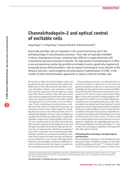 Channelrhodopsin-2 and Optical Control of Excitable Cells