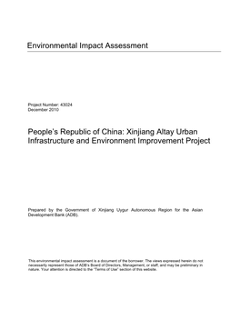 EIA: PRC: Xinjiang Altay Urban Infrastructure and Environment