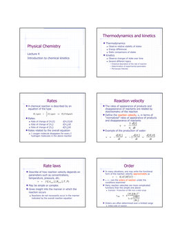 Physical Chemistry Thermodynamics and Kinetics Rates Reaction