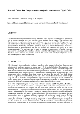 Synthetic Colour Test Image for Objective Quality Assessment of Digital Codecs