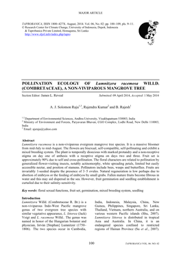 POLLINATION ECOLOGY of Lumnitzera Racemosa WILLD