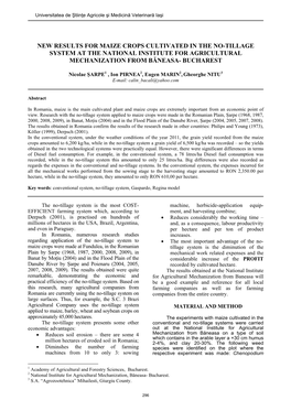 New Results for Maize Crops Cultivated in the No-Tillage System at the National Institute for Agricultural Mechanization from Băneasa- Bucharest