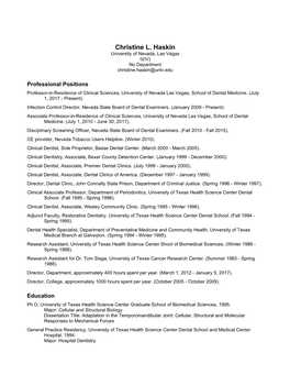Christine L. Haskin University of Nevada, Las Vegas 0(IV) No Department Christine.Haskin@Unlv.Edu