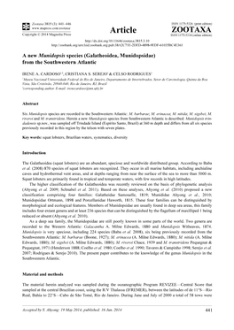 A New Munidopsis Species (Galatheoidea, Munidopsidae) from the Southwestern Atlantic