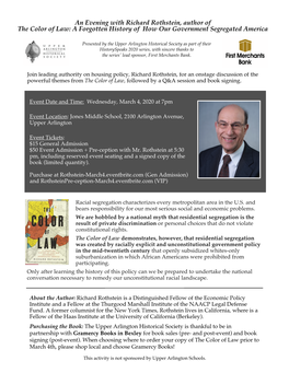 An Evening with Richard Rothstein, Author of the Color of Law: a Forgotten History of How Our Government Segregated America