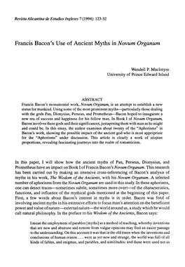 Francis Bacon's Use of Ancient Myths in Novum Organum