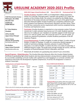 URSULINE ACADEMY 2020-2021 Profile