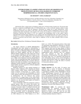 Intergeneric Classification of Genus Bulbophyllum from Peninsular Malaysia Based on Combined Morphological and Rbcl Sequence Data