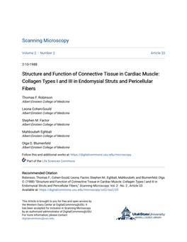 Structure and Function of Connective Tissue in Cardiac Muscle: Collagen Types I and III in Endomysial Struts and Pericellular Fibers