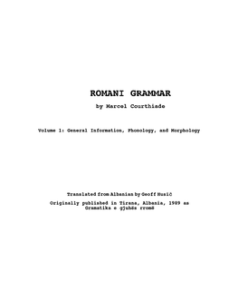 ROMANI GRAMMAR by Marcel Courthiade