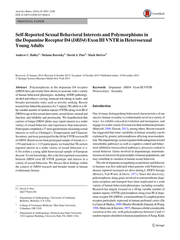 Self-Reported Sexual Behavioral Interests and Polymorphisms in the Dopamine Receptor D4 (DRD4) Exon III VNTR in Heterosexual Young Adults