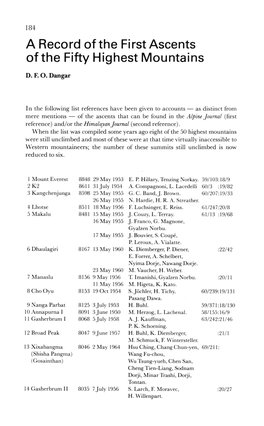 A Record of the First Ascents of the Fifty Highest Mountains