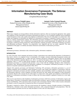 Information Governance Framework: the Defense Manufacturing Case Study